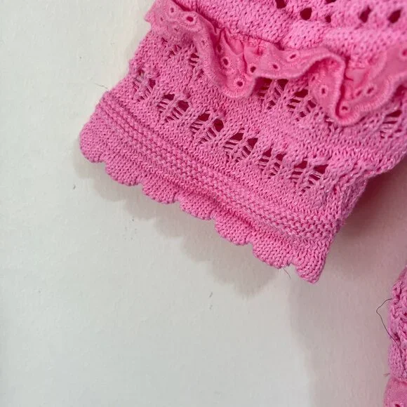 NEW ZARA Pink Cotton Knit Crochet Crop Top: Cottagecore Cardigan - Picture 13 of 16